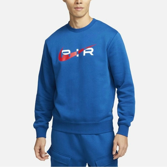 Nike Air Men's Fleece Crew-Neck Sweatshirt Court Blue Medium - Picture 1 of 6